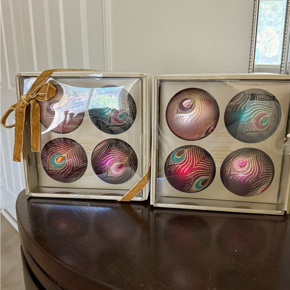 Christian Siriano Christmas Jeweled Peacock Glitter Glass Ornaments
